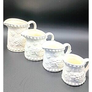 Napcoware Milk Glass Measuring Cups Pitchers 4 Pc Set Farmhouse Grapevine C5467